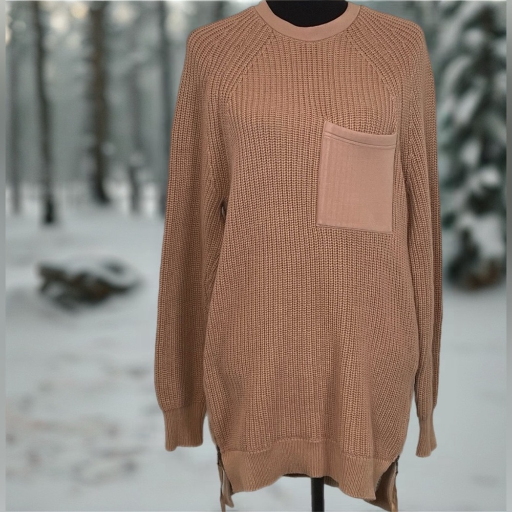 Varley Matteson Tunic Camel Color Pullover Cotton Knit Zipper Side Sweater S